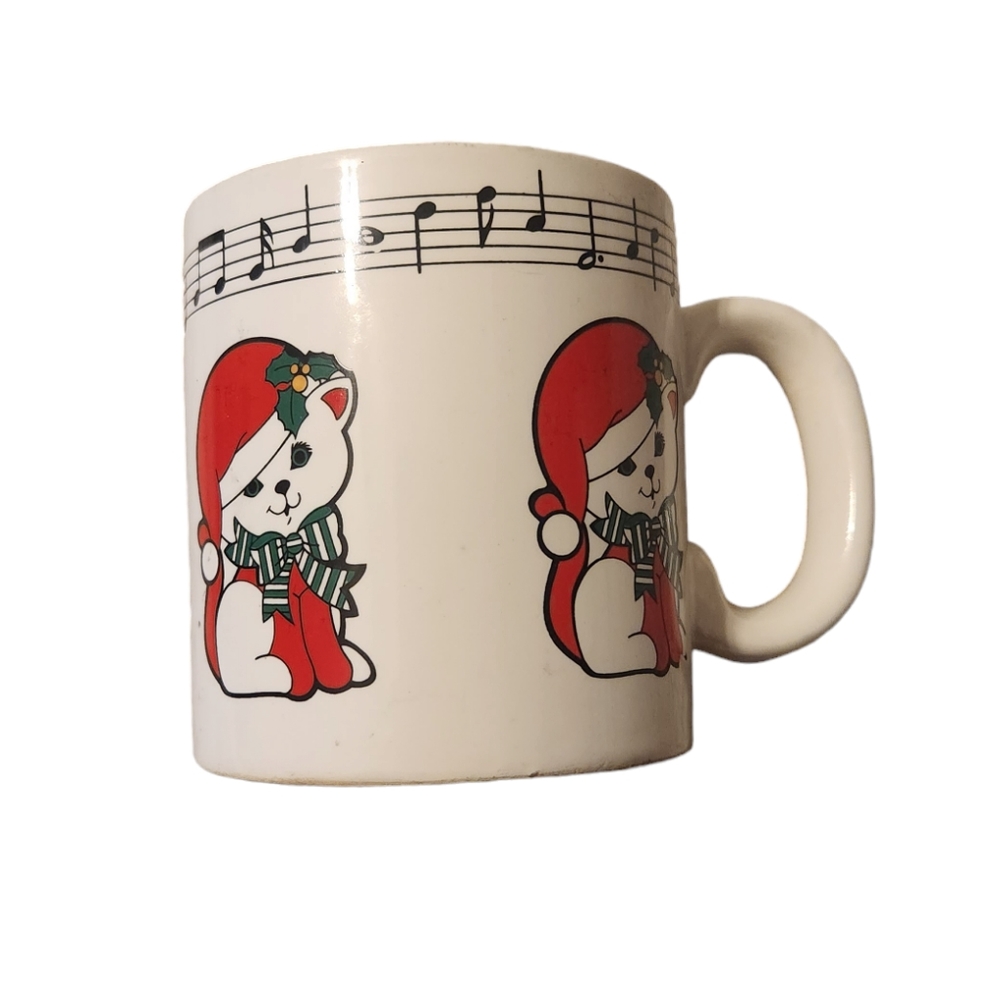 Vtg 80s Christmas Kitty Mug